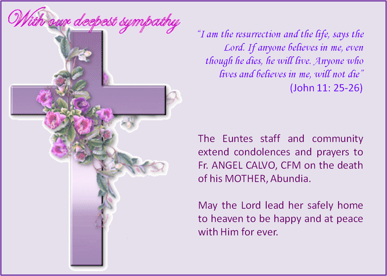 Condolences and Prayers to Fr. Angel Calvo | Euntes Mission Center